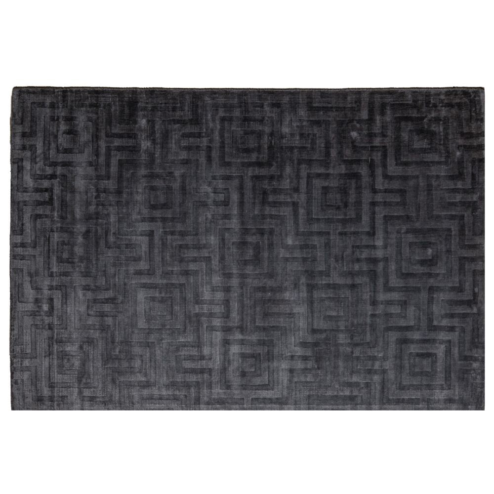 Tapete decorativo colección Raipur rectangular en viscosa y algodón gris obscuro de pelo corto