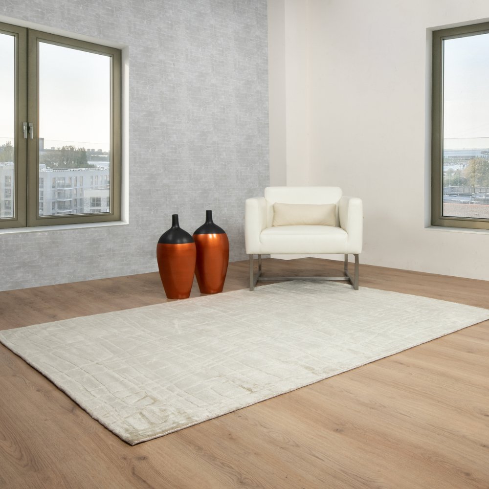Tapete decorativo colección Raipur D3007 rectangular de viscosa y algodón en tono sage