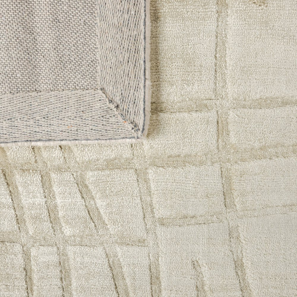 Tapete decorativo colección Raipur D3007 rectangular de viscosa y algodón en tono sage