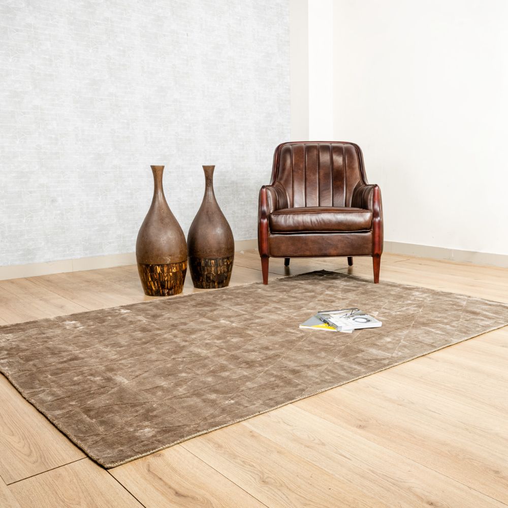 Tapete decorativo colección Raipur D3020 rectangular en viscosa y algodón color tabaco