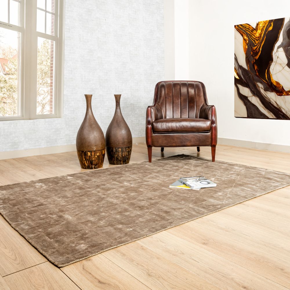 Tapete decorativo colección Raipur D3020 rectangular en viscosa y algodón color tabaco
