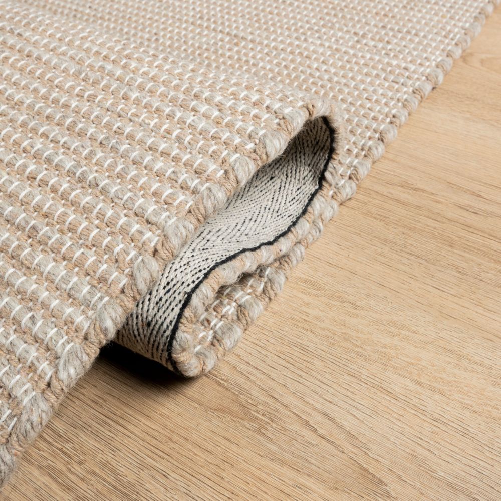 Tapete colección Saira D1005 rectangular de poliéster, algodón y lana en tono marfil plata