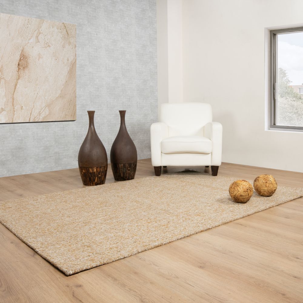 Tapete decorativo Salem N4009 rectangular de lana y poliéster en color oro