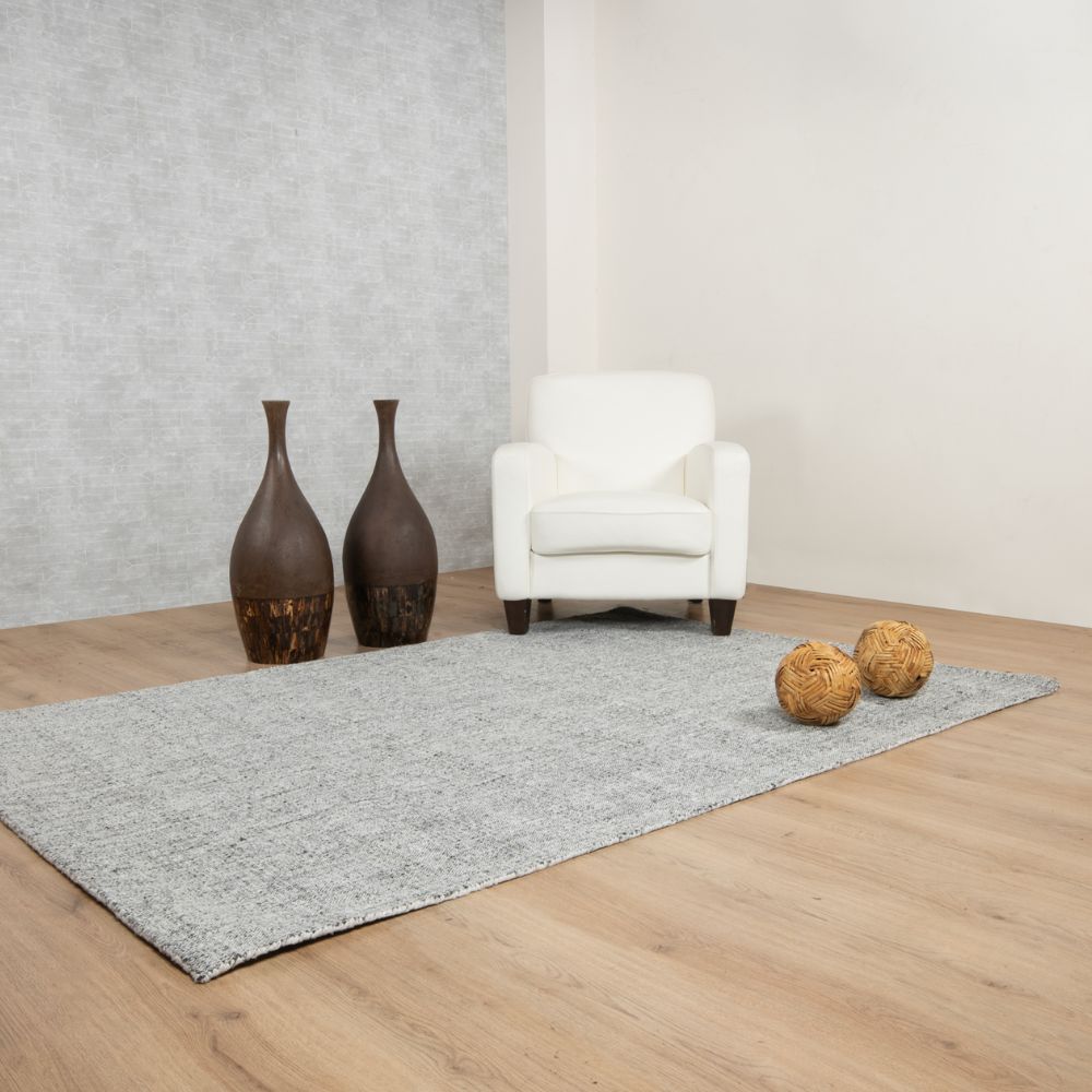 Tapete decorativo colección Salem rectangular en lana y poliéster color gris de pelo corto
