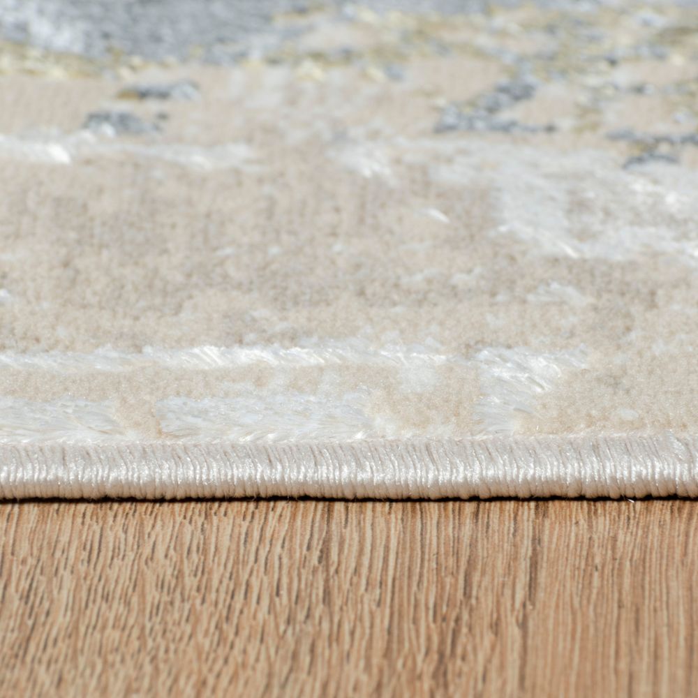 Tapete decorativo colección Salim T4044 rectangular y circular de poliéster en tonos gris y oro