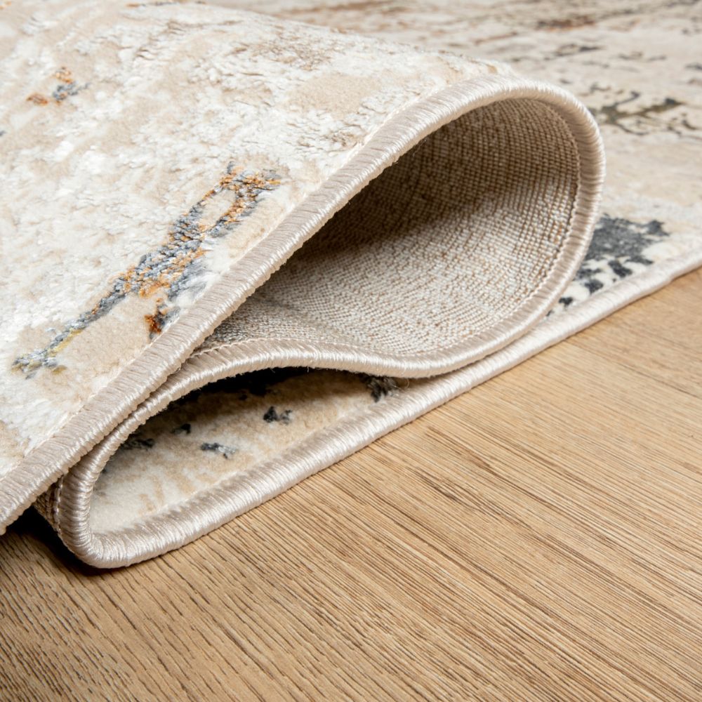 Tapete decorativo colección Salim T4044 rectangular y circular de poliéster en tonos gris y oro