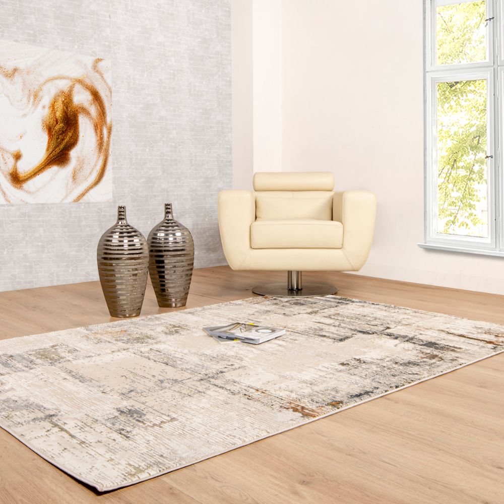 Tapete colección Salim T4045 rectangular y circular de poliéster pelo corto en tono gris oro