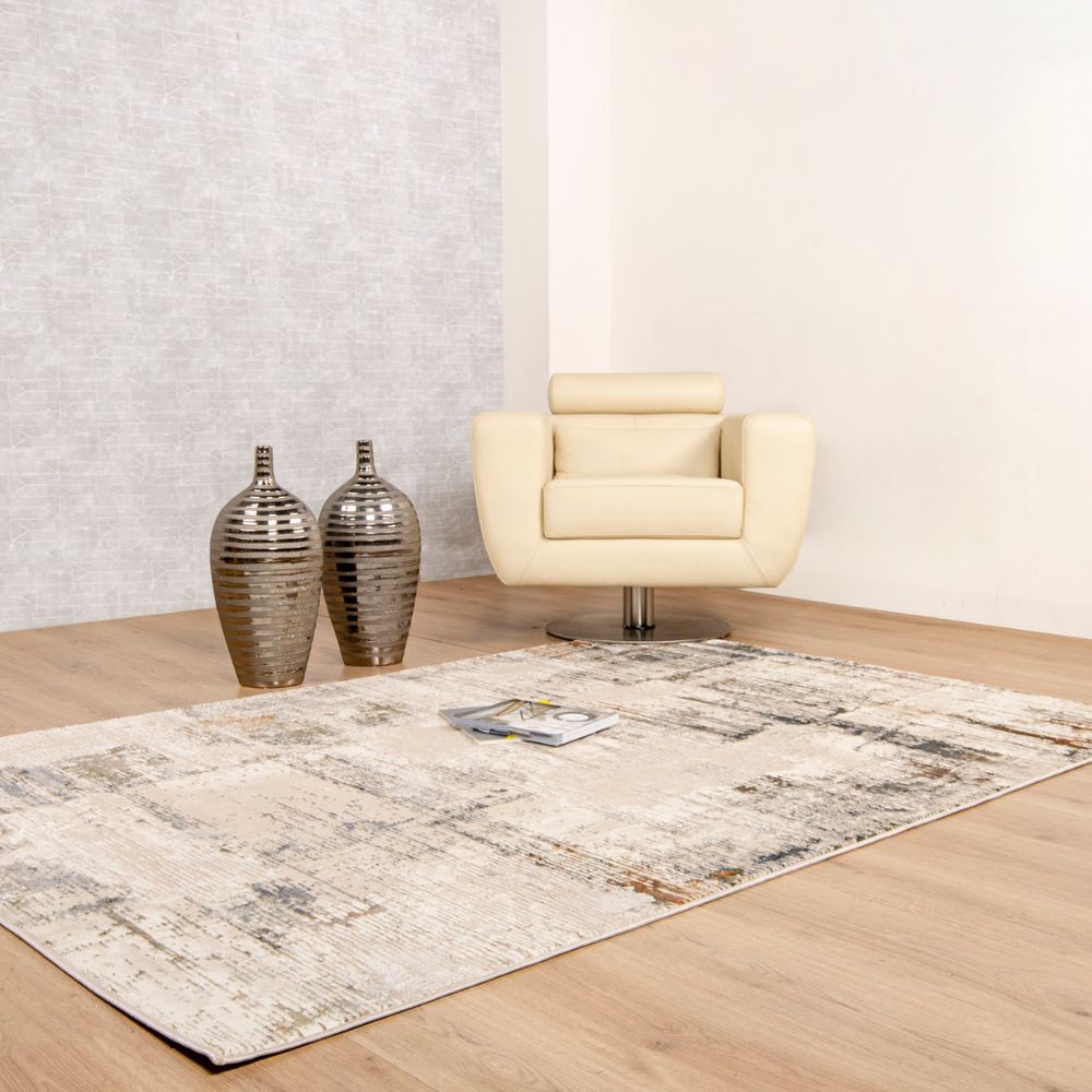 Tapete colección Salim T4045 rectangular y circular de poliéster pelo corto en tono gris oro