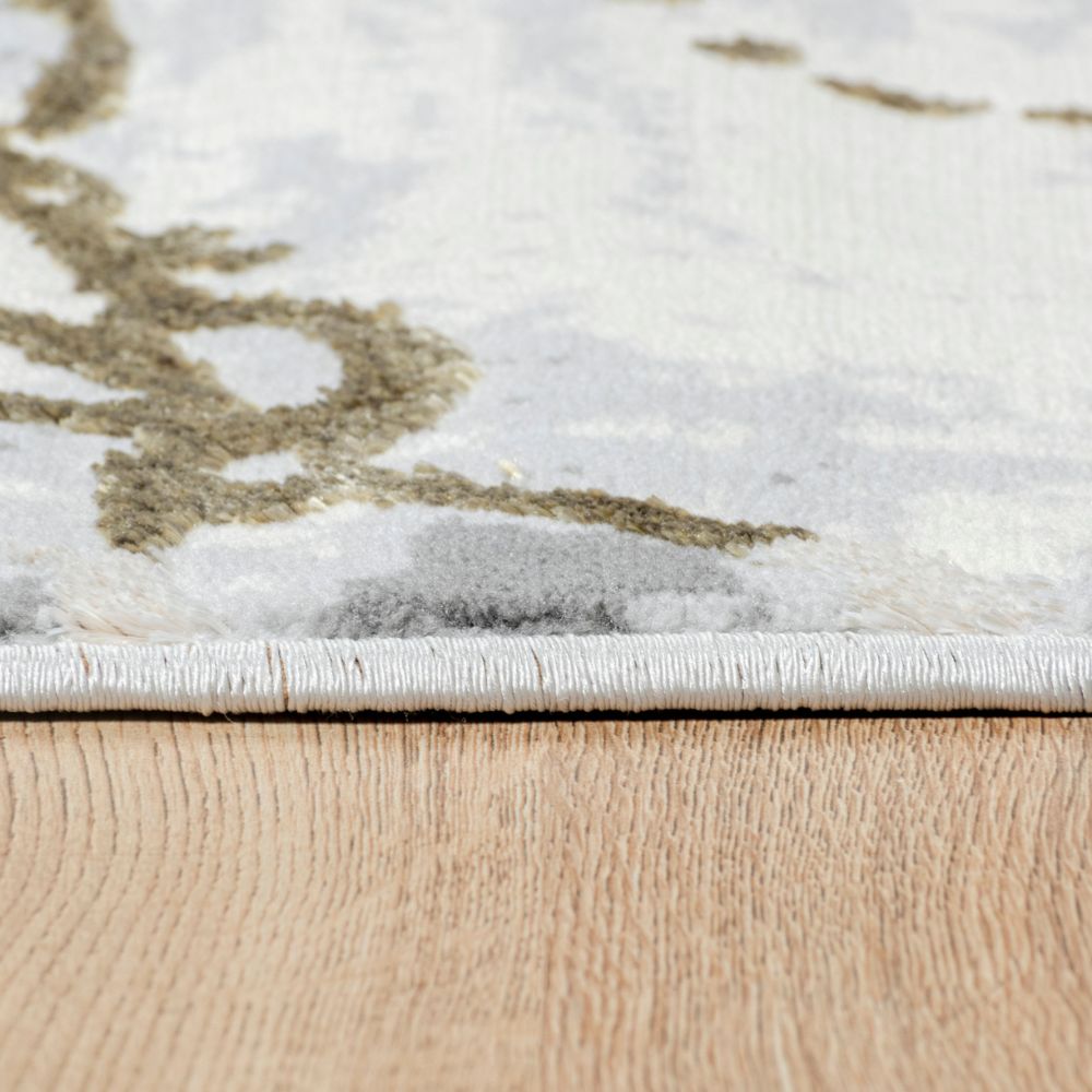 Tapete decorativo colección Salim T4046 rectangular y circular en poliéster color gris oro