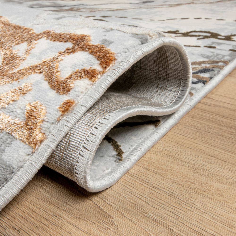 Tapete decorativo colección Salim T4046 rectangular y circular en poliéster color gris oro
