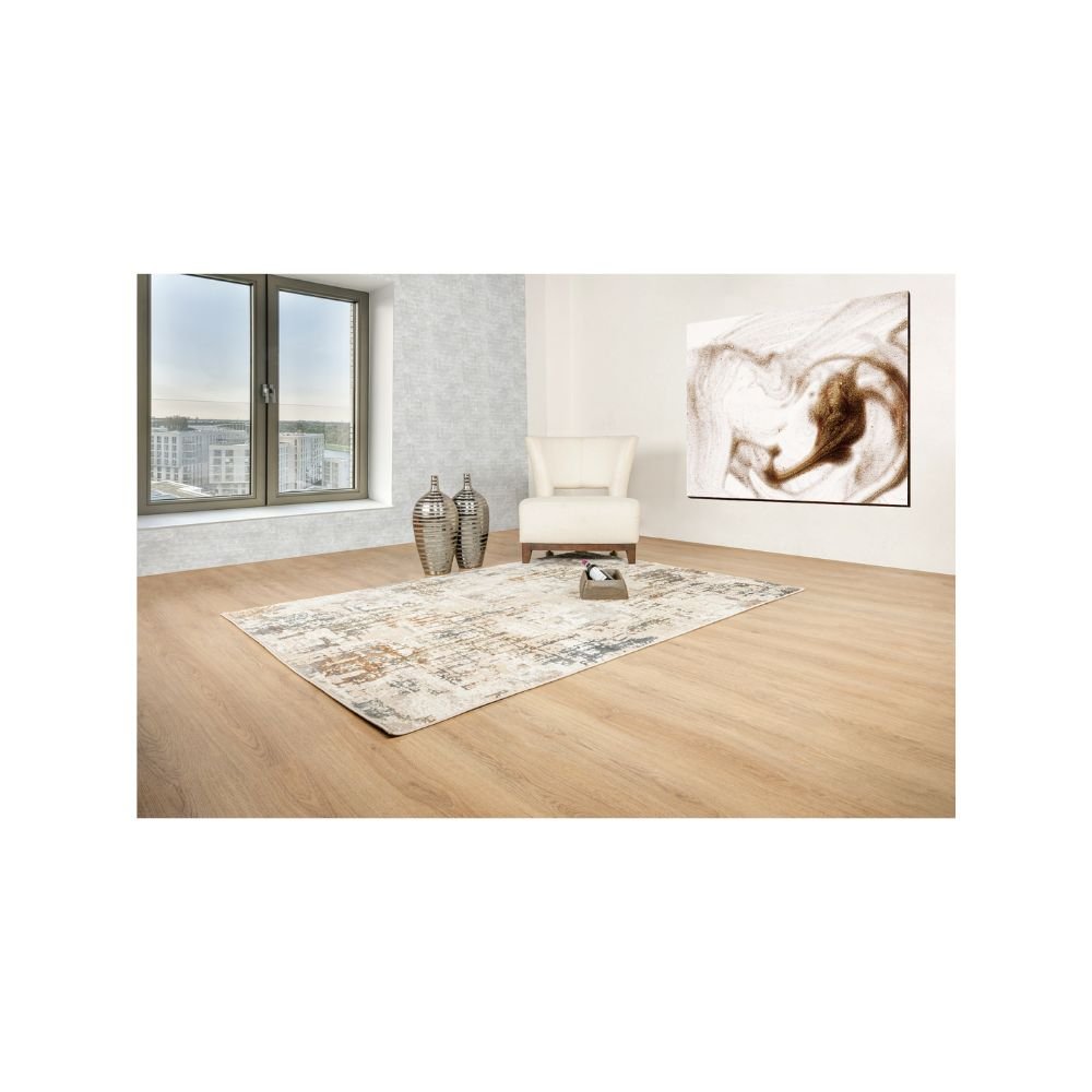 Tapete decorativo Salim T4047 de poliéster en gris y oro, formas rectangular y circular