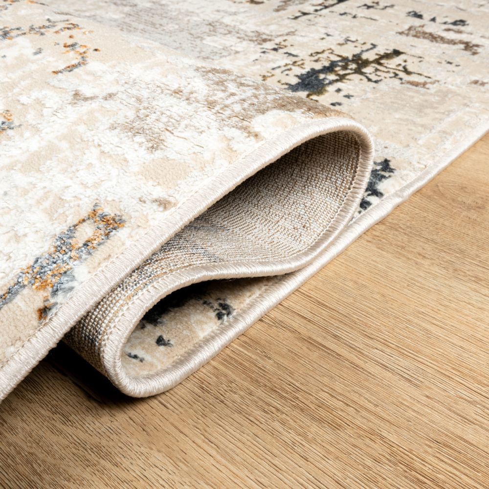 Tapete decorativo Salim T4047 de poliéster en gris y oro, formas rectangular y circular