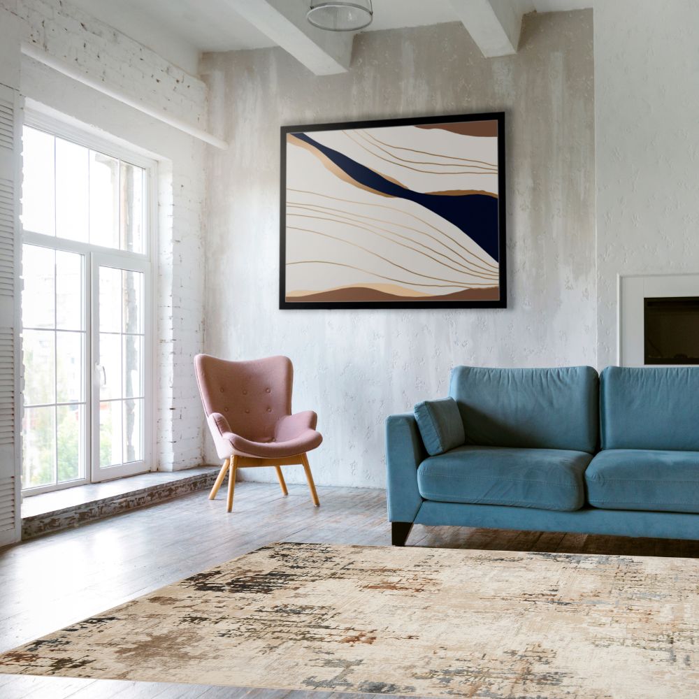 Tapete decorativo Salim T4047 de poliéster en gris y oro, formas rectangular y circular