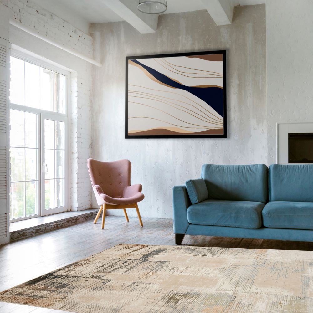 Tapete decorativo colección Salim T4048 de poliéster en gris oro, rectangular o circular