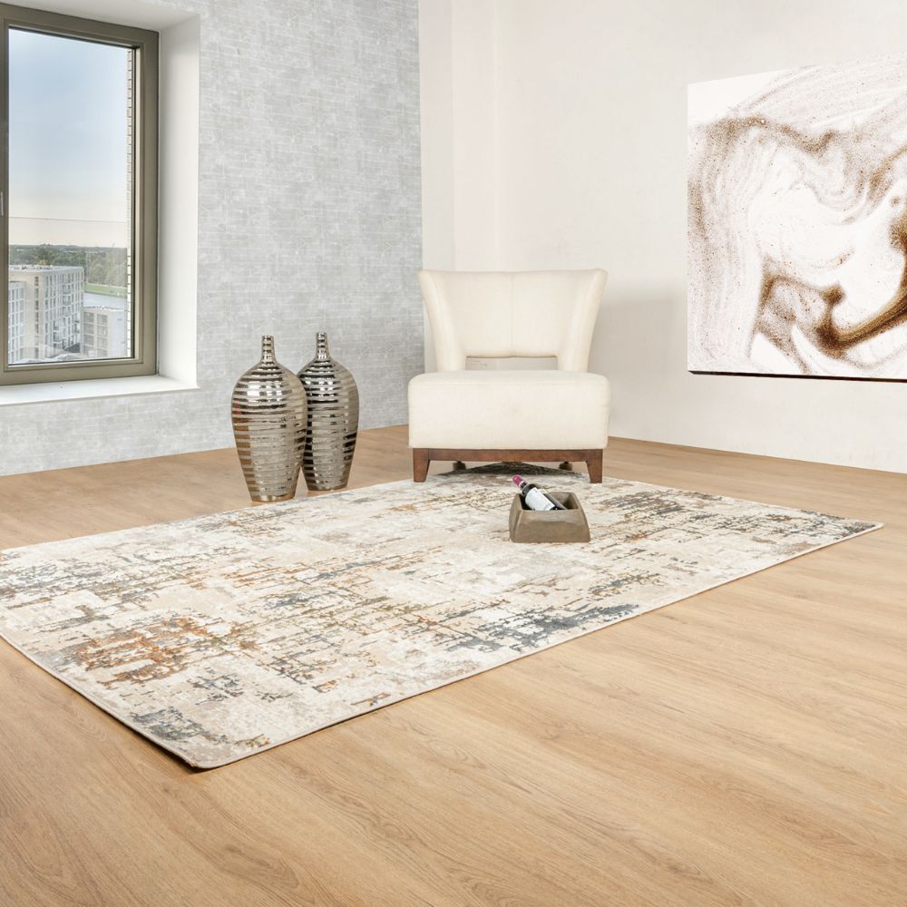 Tapete decorativo colección Salim T4048 de poliéster en gris oro, rectangular o circular