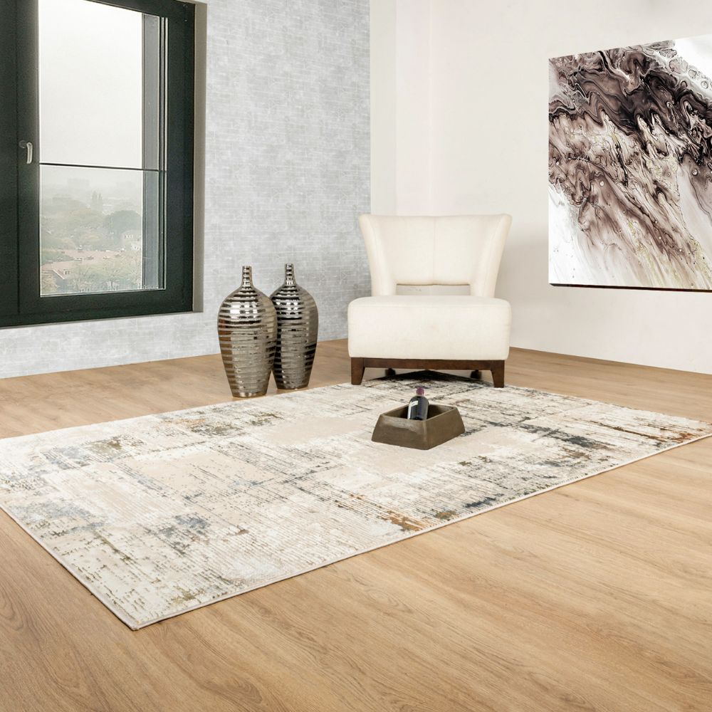 Tapete decorativo colección Salim T4048 de poliéster en gris oro, rectangular o circular