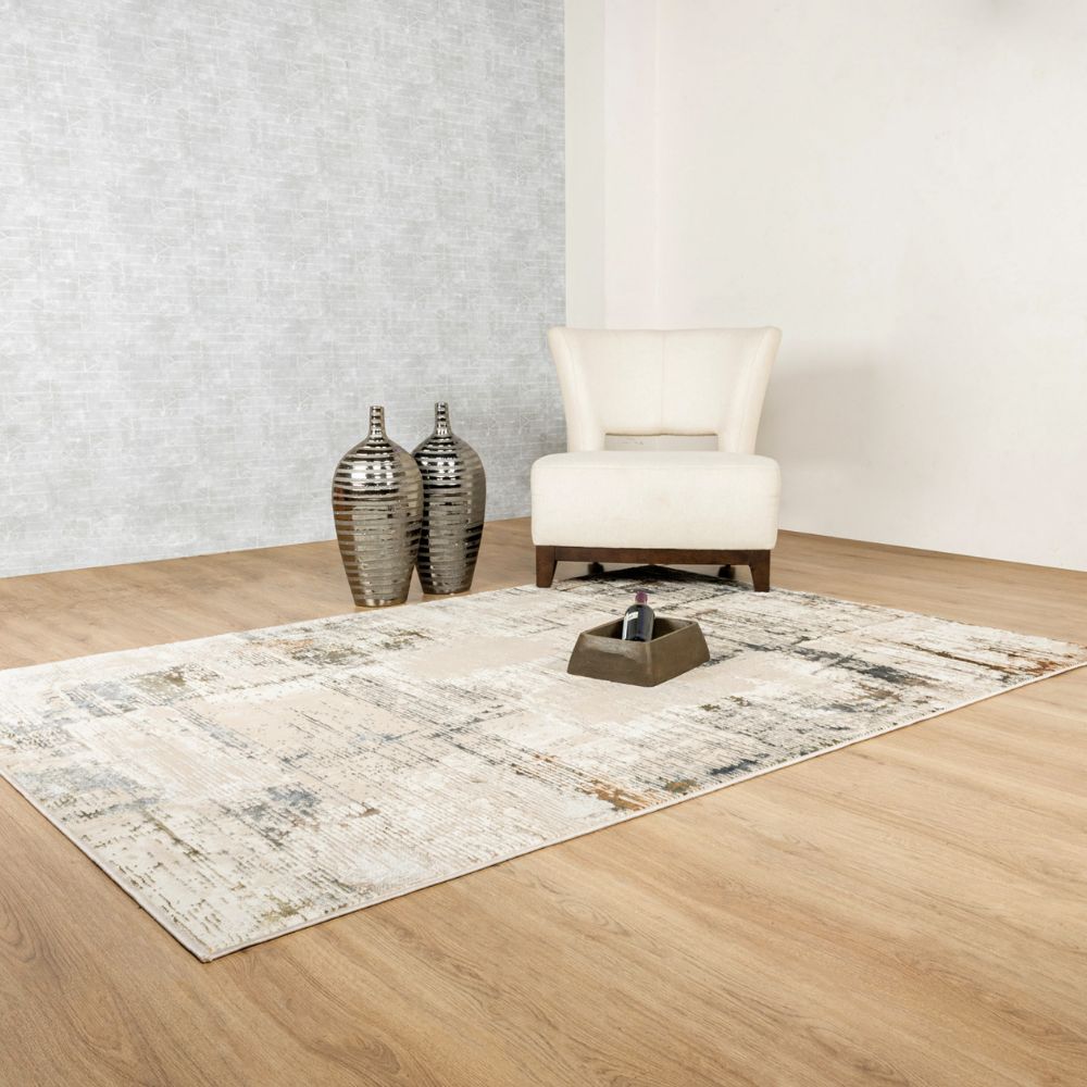 Tapete decorativo colección Salim T4048 de poliéster en gris oro, rectangular o circular