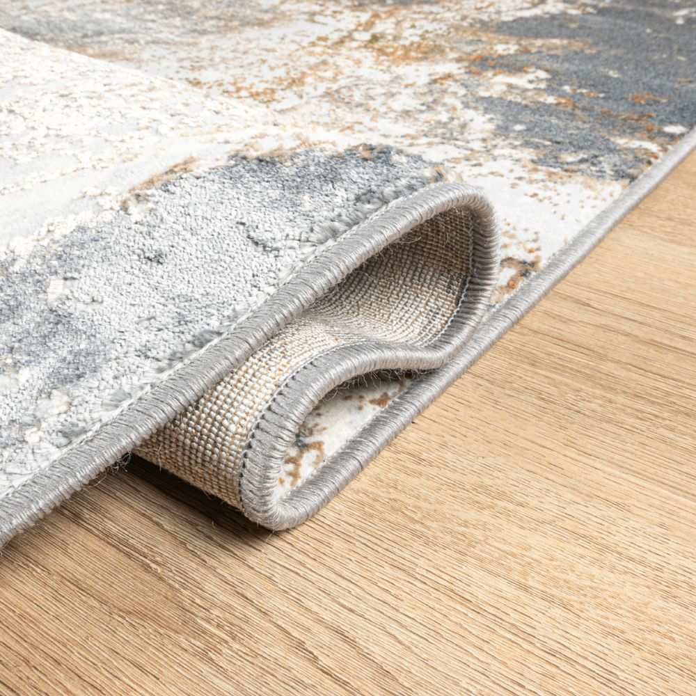 Tapete decorativo colección Salim T4051 de poliéster pelo corto en tonos gris y oro, rectangular o circular