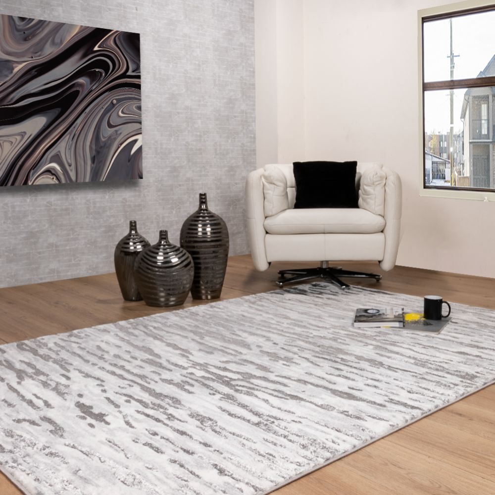 Tapete colección Samira U5002 rectangular de poliéster y polipropileno en tono gris plata