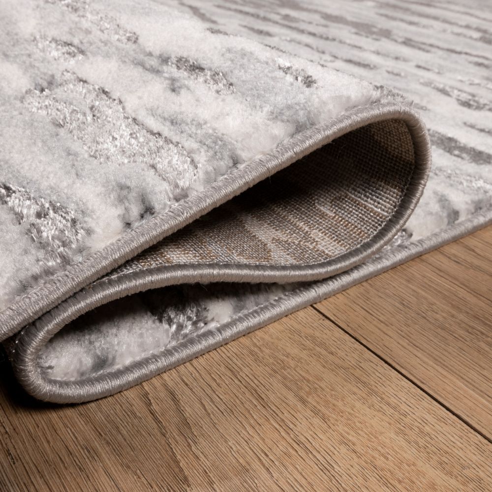 Tapete colección Samira U5002 rectangular de poliéster y polipropileno en tono gris plata