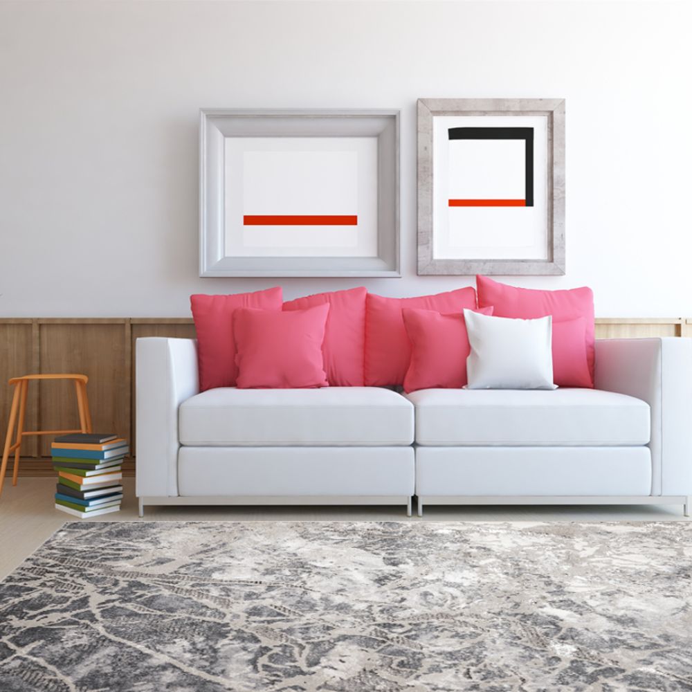 Tapete decorativo colección Samira U5003 rectangular en poliéster y polipropileno color gris plata