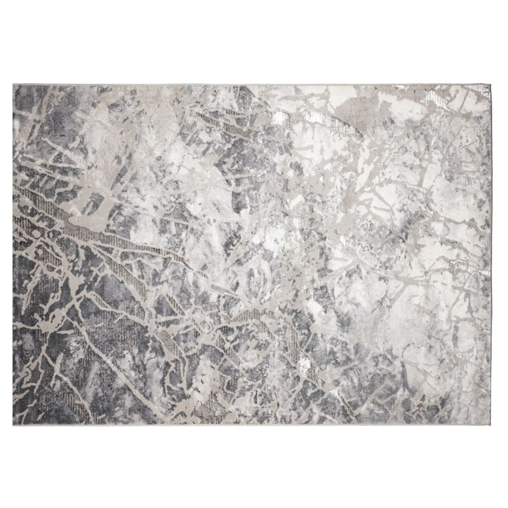 Tapete decorativo colección Samira U5003 rectangular en poliéster y polipropileno color gris plata