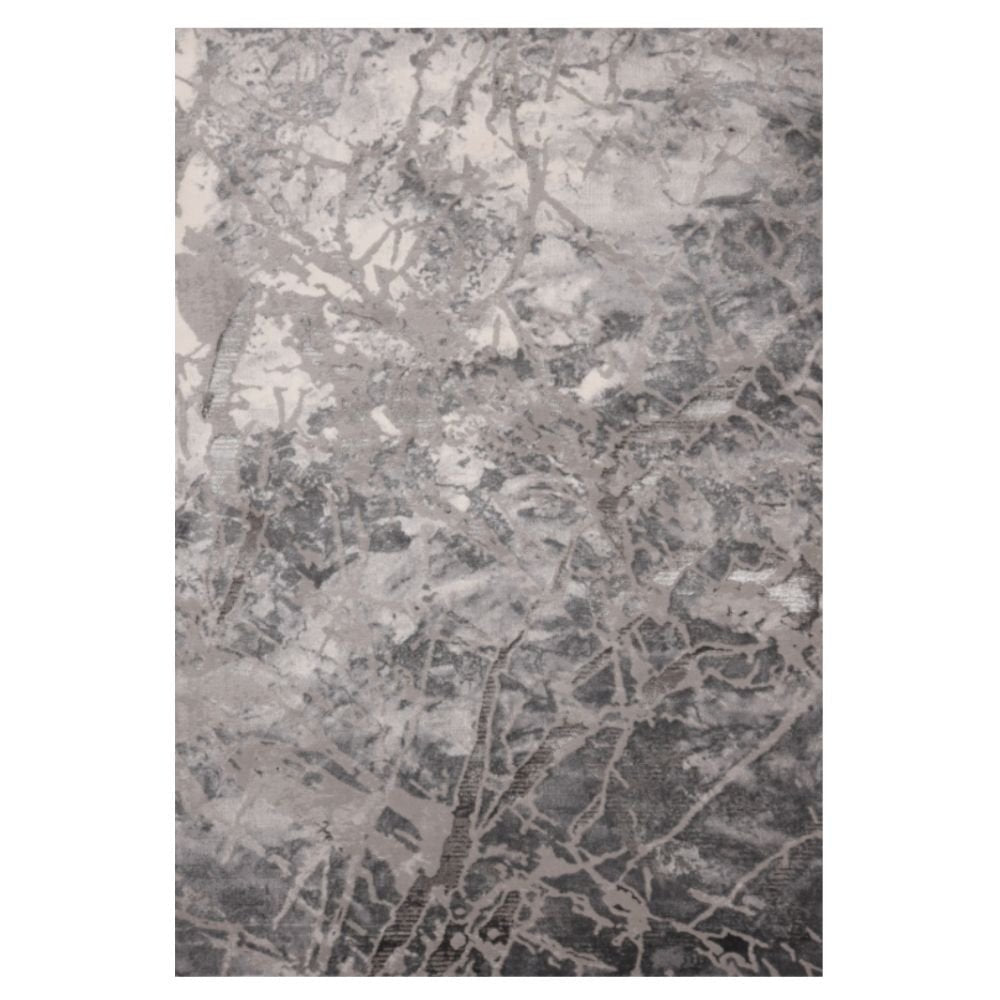 Tapete decorativo colección Samira U5003 rectangular en poliéster y polipropileno color gris plata