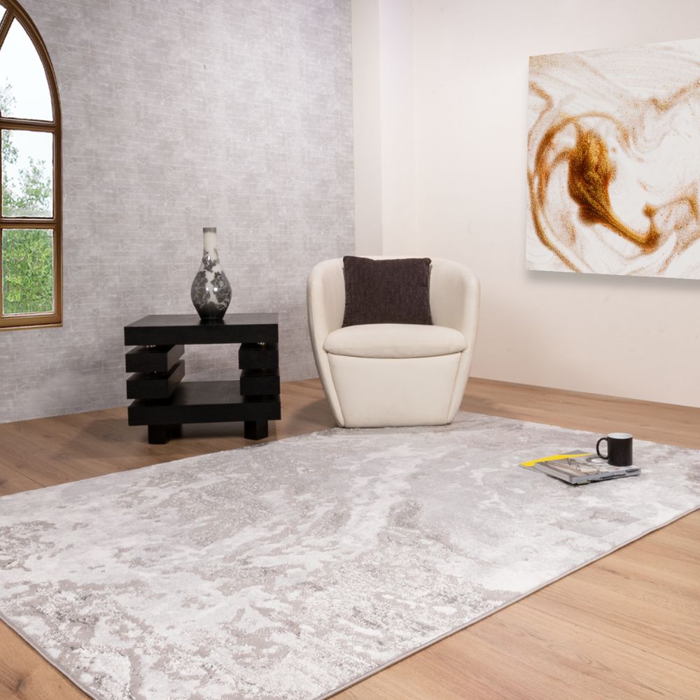 Tapete decorativo Samira U5005 rectangular de poliéster y polipropileno en gris y plata