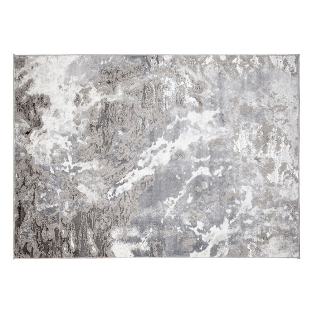 Tapete decorativo Samira U5005 rectangular de poliéster y polipropileno en gris y plata