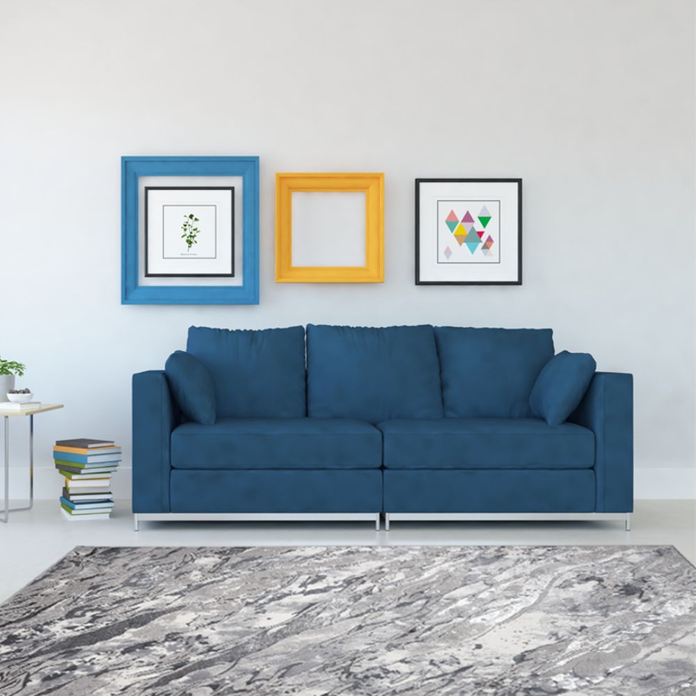 Tapete decorativo colección Samira U5006 rectangular de poliéster y polipropileno en gris plata