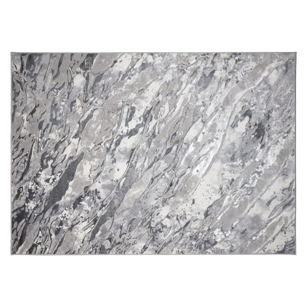 Tapete decorativo colección Samira U5006 rectangular de poliéster y polipropileno en gris plata