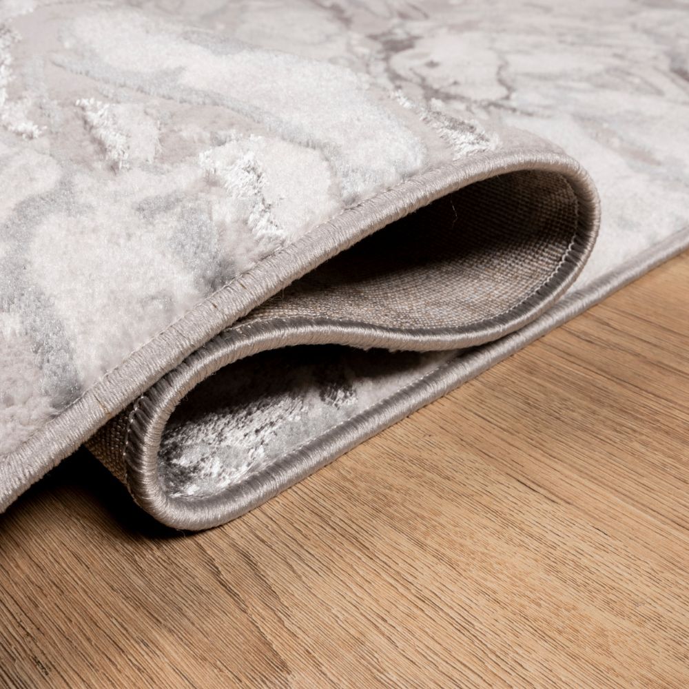 Tapete decorativo colección Samira U5006 rectangular de poliéster y polipropileno en gris plata
