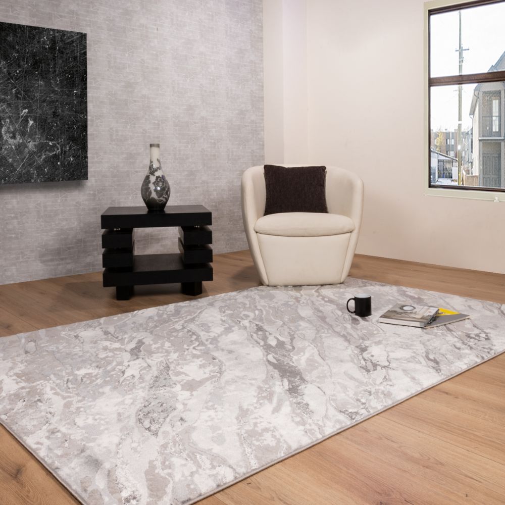 Tapete decorativo colección Samira U5006 rectangular de poliéster y polipropileno en gris plata