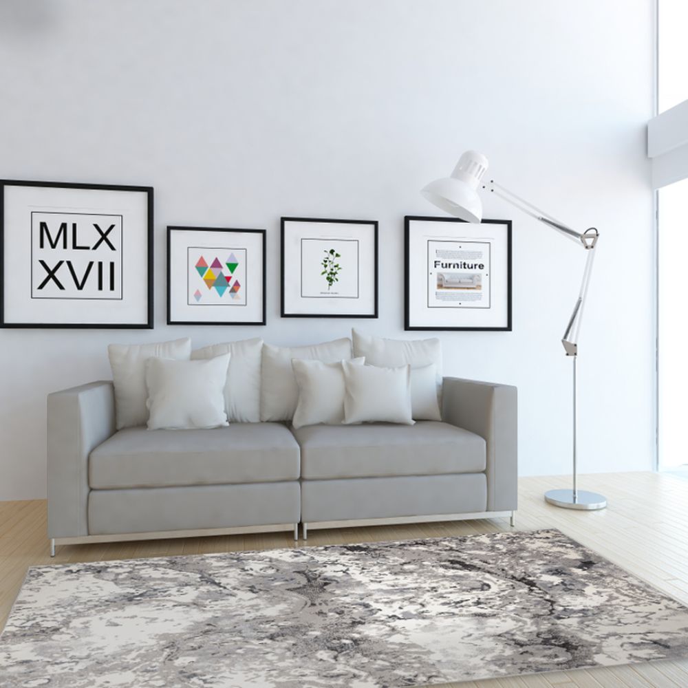 Tapete decorativo colección Samira rectangular en poliéster y polipropileno gris plata de pelo corto