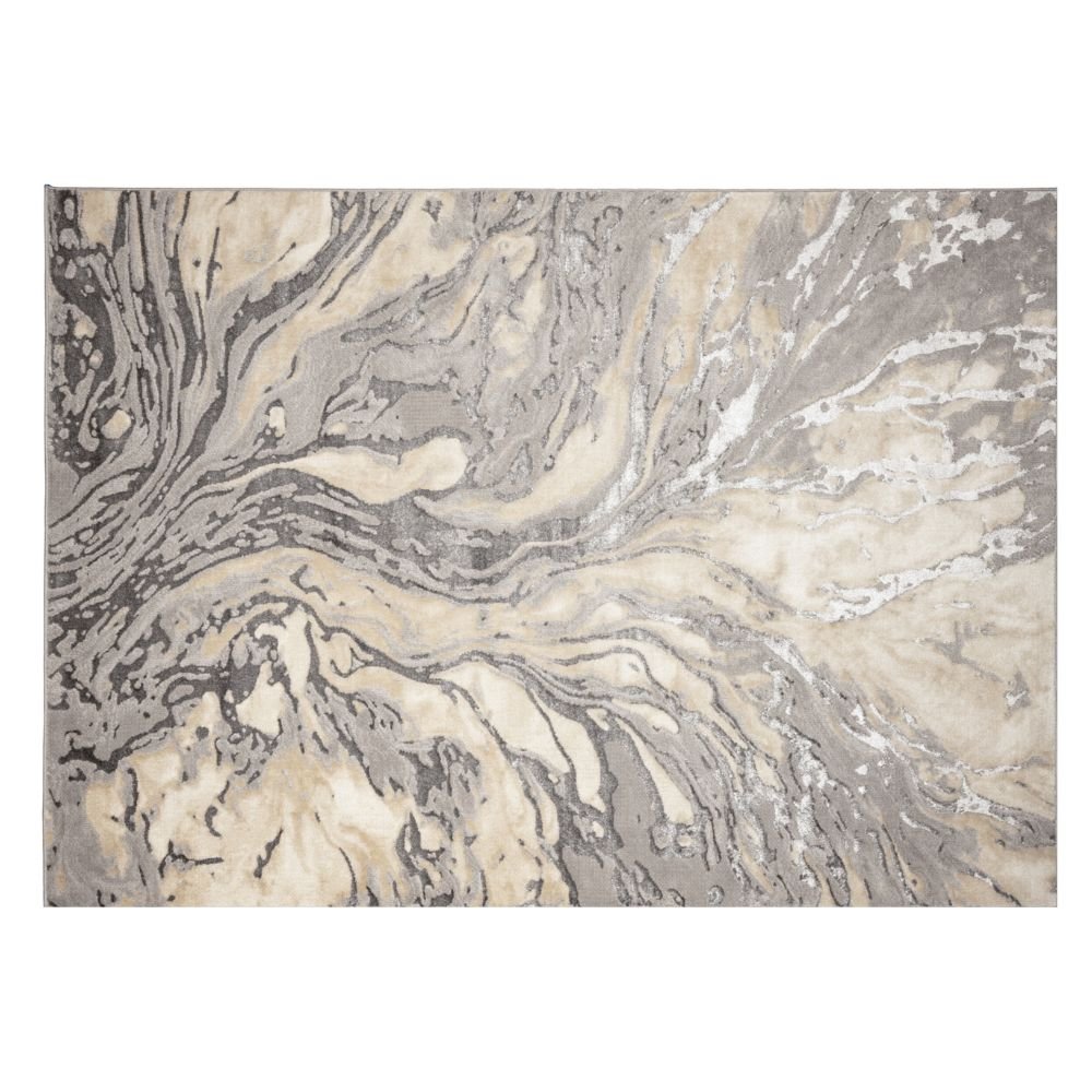 Tapete decorativo colección Samira U5008 rectangular de poliéster y polipropileno pelo corto en gris plata