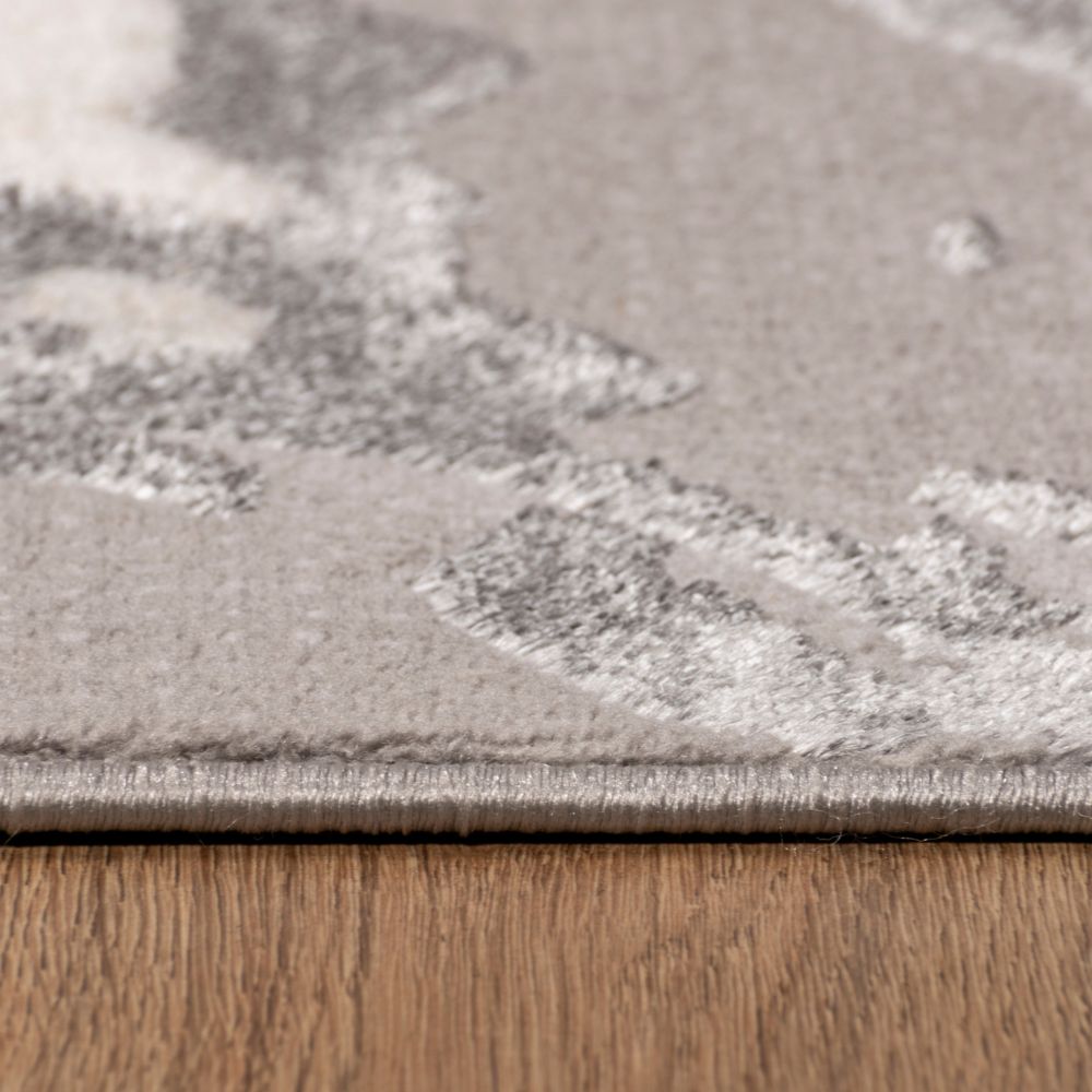 Tapete decorativo colección Samira U5008 rectangular de poliéster y polipropileno pelo corto en gris plata