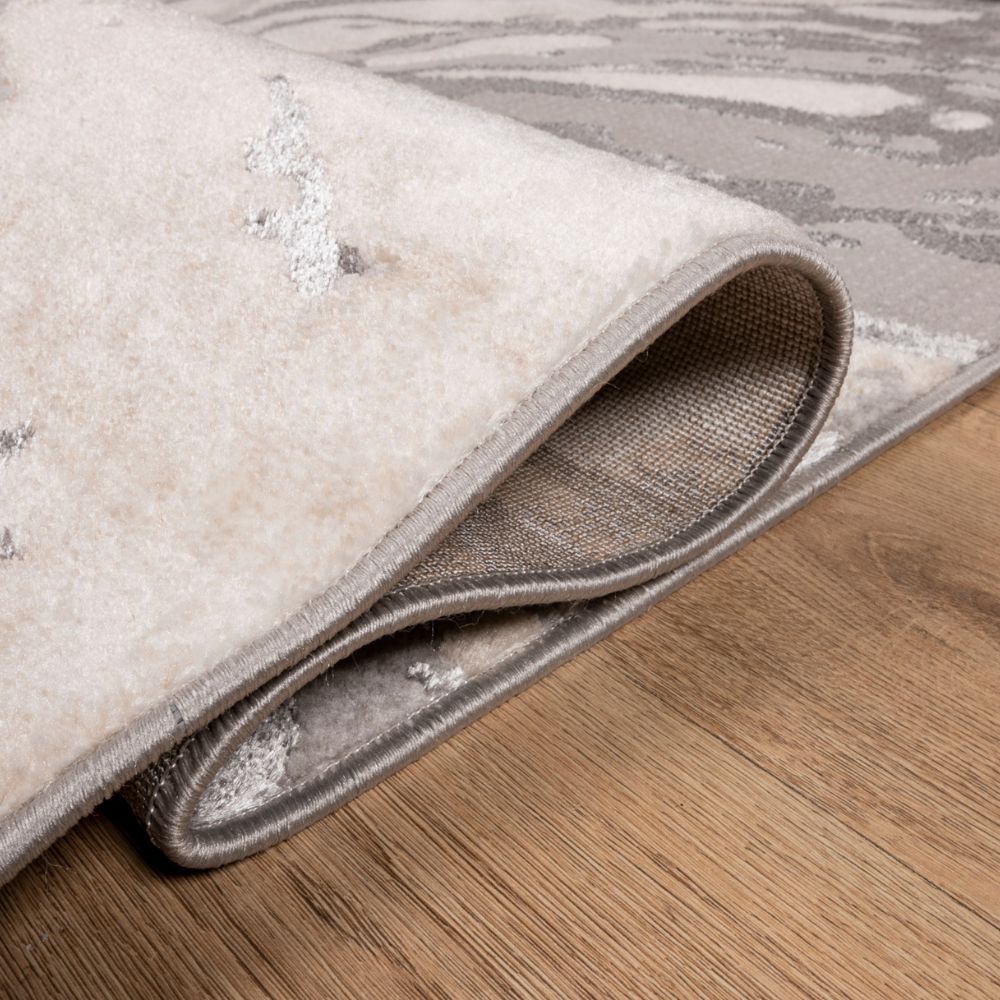 Tapete decorativo colección Samira U5008 rectangular de poliéster y polipropileno pelo corto en gris plata