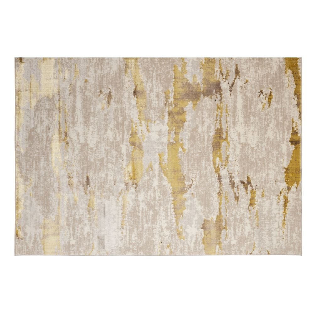 Tapete decorativo colección Sibel U7001 rectangular y circular de poliéster en tonos oro y crema