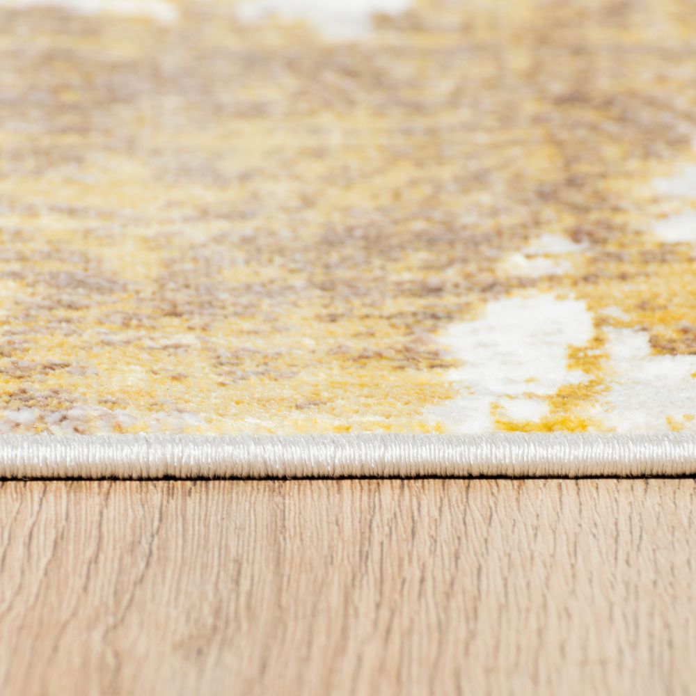 Tapete decorativo colección Sibel U7001 rectangular y circular de poliéster en tonos oro y crema