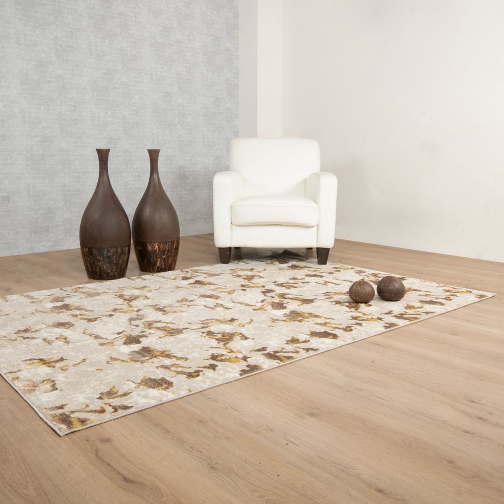Tapete colección Sibel U7002 rectangular y circular de poliéster pelo corto en tono oro crema