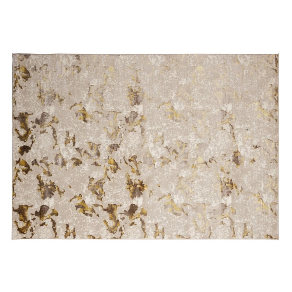Tapete colección Sibel U7002 rectangular y circular de poliéster pelo corto en tono oro crema