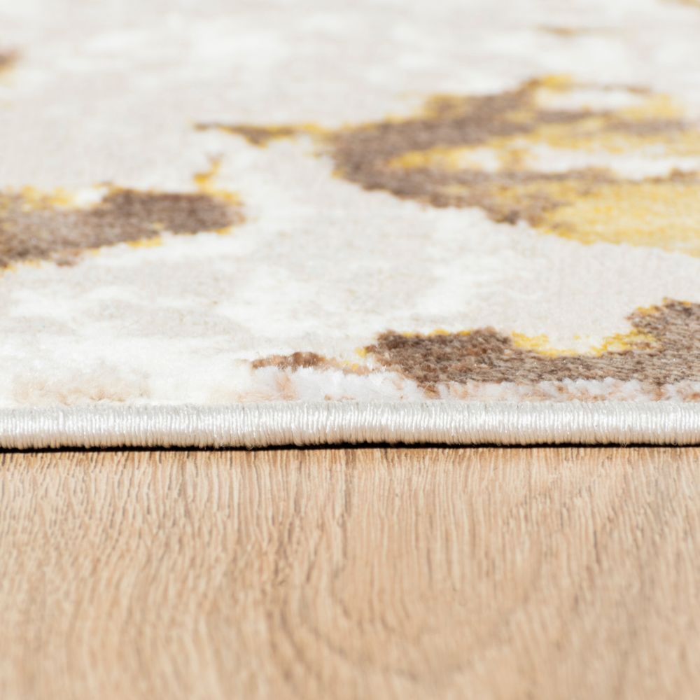 Tapete colección Sibel U7002 rectangular y circular de poliéster pelo corto en tono oro crema