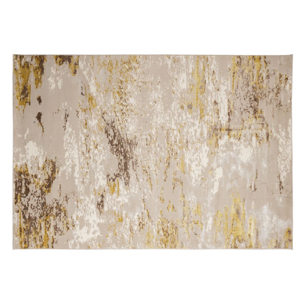 Tapete decorativo colección Sibel U7003 rectangular y circular en poliéster color oro crema