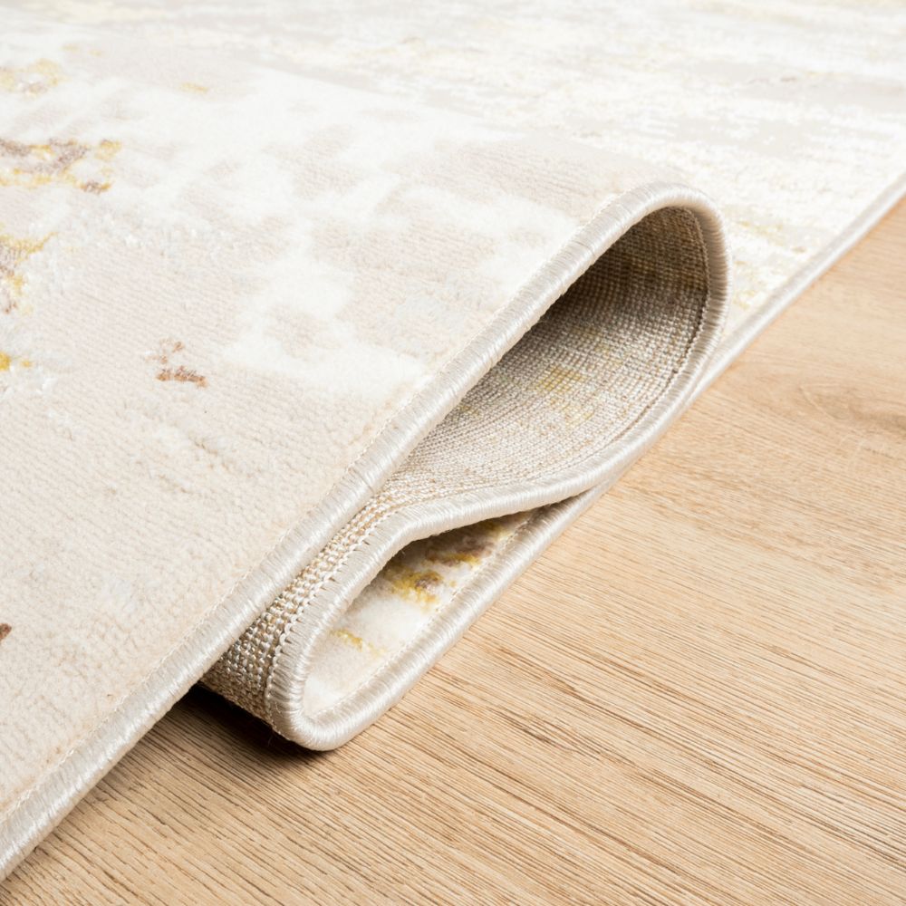 Tapete decorativo colección Sibel U7003 rectangular y circular en poliéster color oro crema