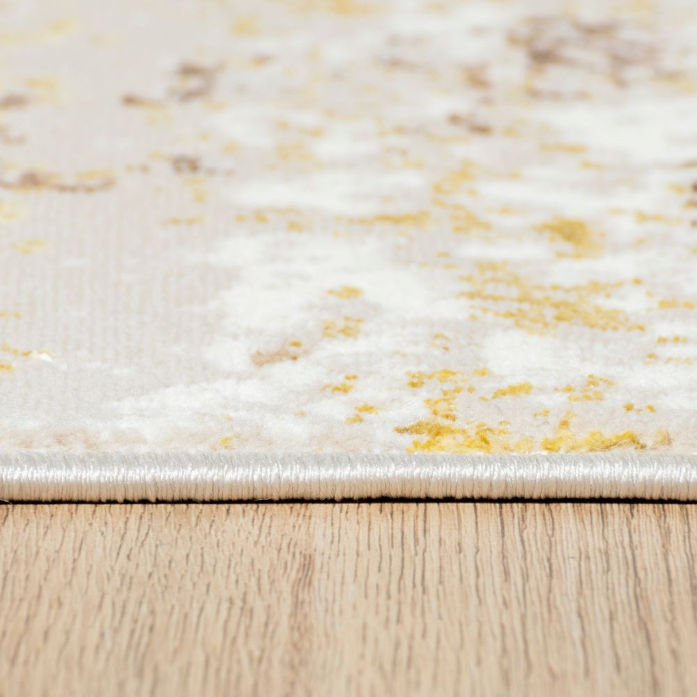 Tapete decorativo Sibel U7004 de poliéster en oro y crema, formas rectangular y circular