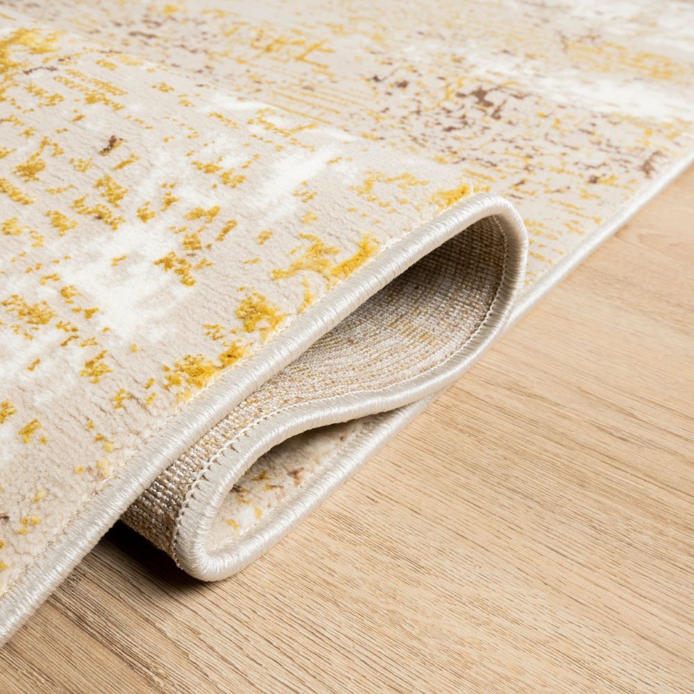 Tapete decorativo Sibel U7004 de poliéster en oro y crema, formas rectangular y circular