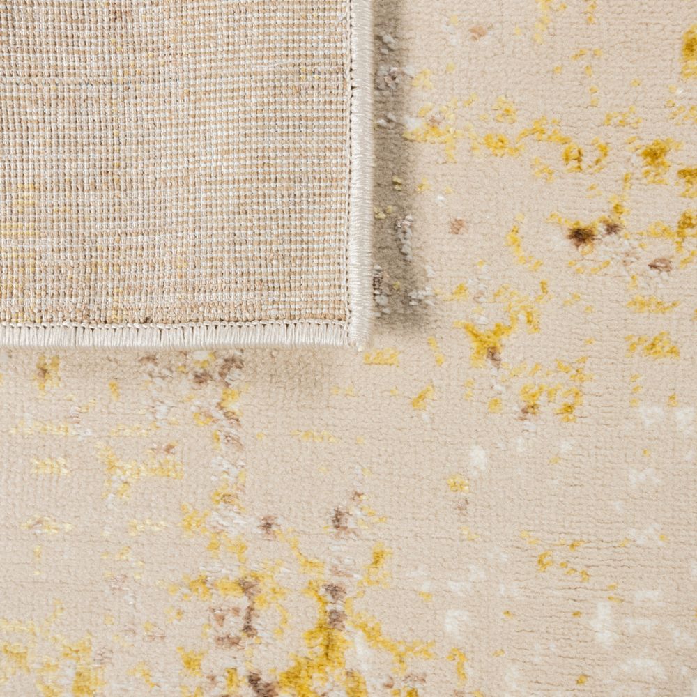 Tapete decorativo Sibel U7004 de poliéster en oro y crema, formas rectangular y circular