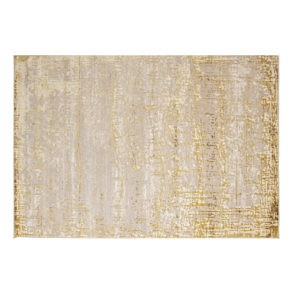Tapete decorativo colección Sibel U7005 de poliéster en oro crema, rectangular o circular