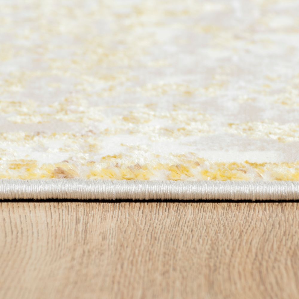 Tapete decorativo colección Sibel U7005 de poliéster en oro crema, rectangular o circular