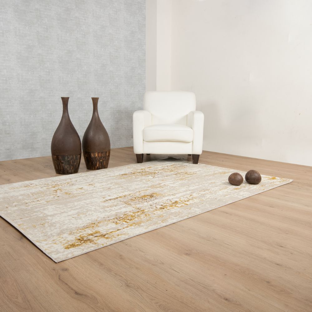 Tapete decorativo colección Sibel rectangular y circular en poliéster oro crema de pelo corto